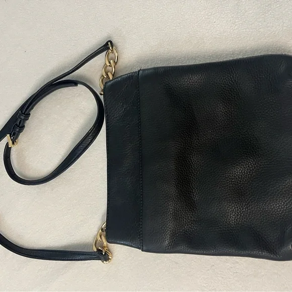 Michael Kors Hamilton Messenger Bag Crossbody Pebbled Leather Gold Accent, Black - Picture 3 of 7